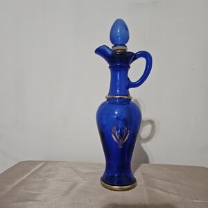 Avon Cobalt Blue Glass Decanter with Gold Accents